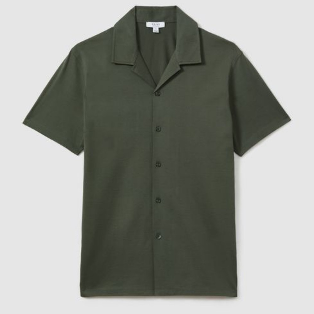 Reiss Caspa Mercerised Cotton Cuban Collar Shirt - size small